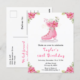 Ice Skaten Birthday Party Pink Postkarte