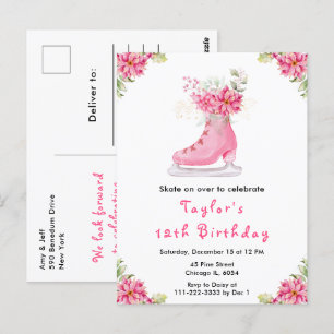 Ice Skaten Birthday Party Pink Postkarte