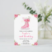 Ice Skaten Birthday Party Pink Postkarte (Stehend Vorderseite)