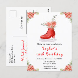 Ice Skaten Birthday Party Red Postkarte