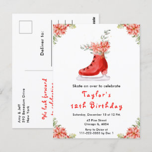 Ice Skaten Birthday Party Red Postkarte