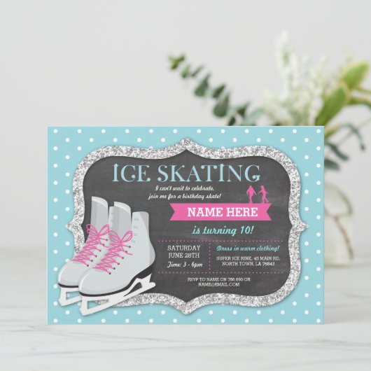 Ice Skaten Birthday Party Rink Skate laden Einladung (Stehend Vorderseite)