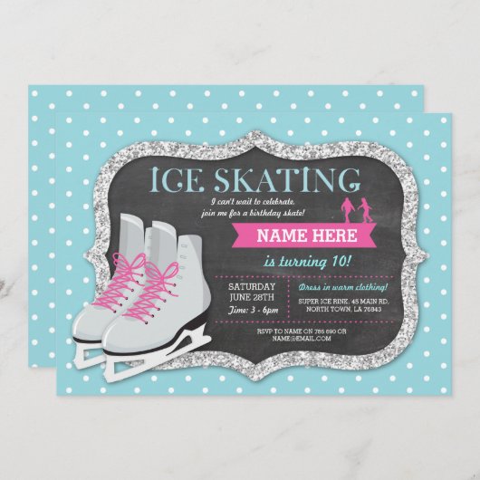 Ice Skaten Birthday Party Rink Skate laden Einladung (Vorne/Hinten)
