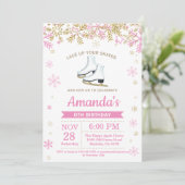 Ice Skaten Birthday Party Rosa Skate Einladung (Stehend Vorderseite)