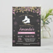 Ice Skaten Birthday Party Rosa Skate Einladung (Stehend Vorderseite)