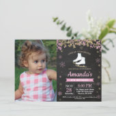 Ice Skaten Birthday Party Rosa Skate Foto Einladung (Stehend Vorderseite)