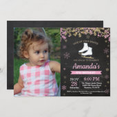 Ice Skaten Birthday Party Rosa Skate Foto Einladung (Vorne/Hinten)