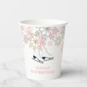Ice Skaten Birthday Pink Gold Schneeflocken Pappbecher (Vorderseite)