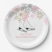Ice Skaten Birthday Pink Gold Schneeflocken Pappteller (Vorderseite)