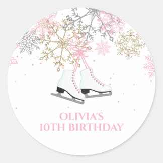 Ice Skaten Birthday Pink Gold Schneeflocken Runder Aufkleber