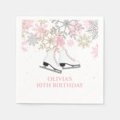 Ice Skaten Birthday Pink Gold Schneeflocken Serviette (Vorderseite)