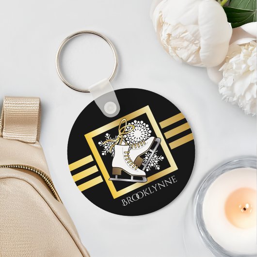 Ice Skaten Black Gold Girl Moderne Namensvorlage Schlüsselanhänger