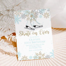 Ice Skaten Blue Gold Glitzer Snowflakes Geburtstag Einladung