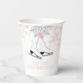 Ice Skaten Blue Pink Snowflakes Geburtstag Pappbecher