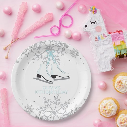 Ice Skaten Blue Silver Gold Snowflakes Birthday P Pappteller (Party)