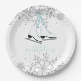 Ice Skaten Blue Silver Gold Snowflakes Birthday P Pappteller