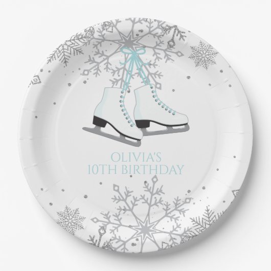 Ice Skaten Blue Silver Gold Snowflakes Birthday P Pappteller (Vorderseite)