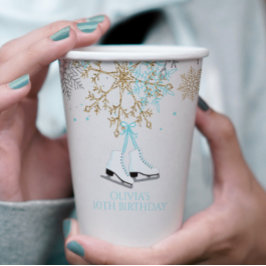 Ice Skaten Blue Silver Gold Snowflakes Geburtstag Pappbecher