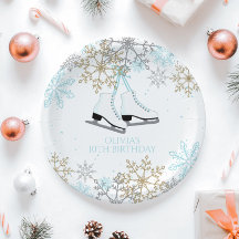 Ice Skaten Blue Silver Gold Snowflakes Geburtstag