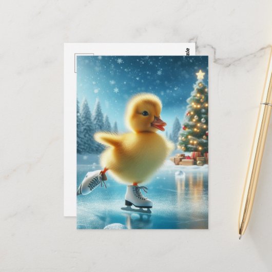 Ice Skaten Christmas Duckling Postkarte (Vorderseite/Rückseite Beispiel)