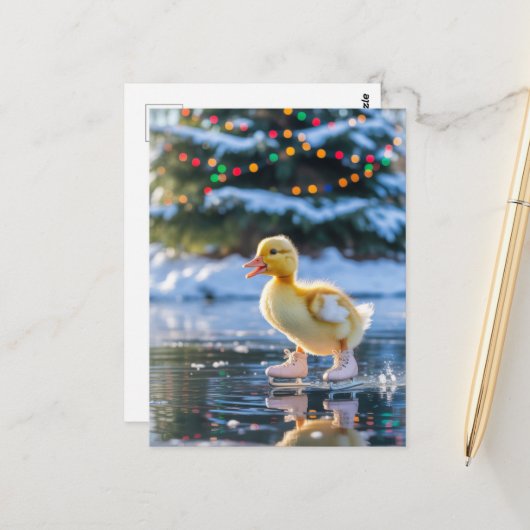 Ice Skaten Christmas Duckling Postkarte (Vorderseite/Rückseite Beispiel)