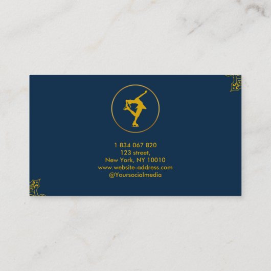 Ice Skaten Coach Gold & Blue Navy Visitenkarte (Rückseite)