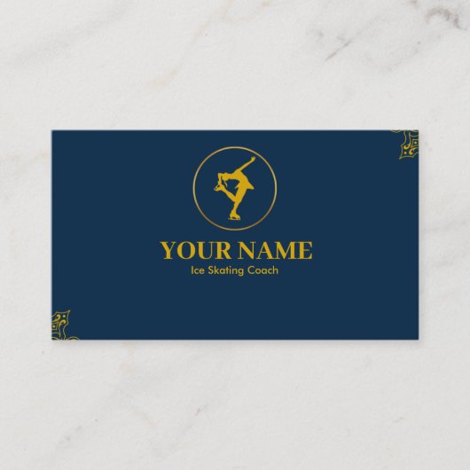 Ice Skaten Coach Gold & Blue Navy Visitenkarte (Vorderseite)
