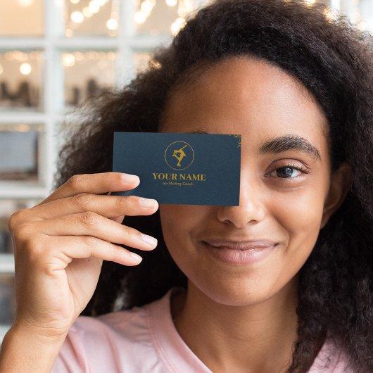 Ice Skaten Coach Navy Blue & Gold Visitenkarte