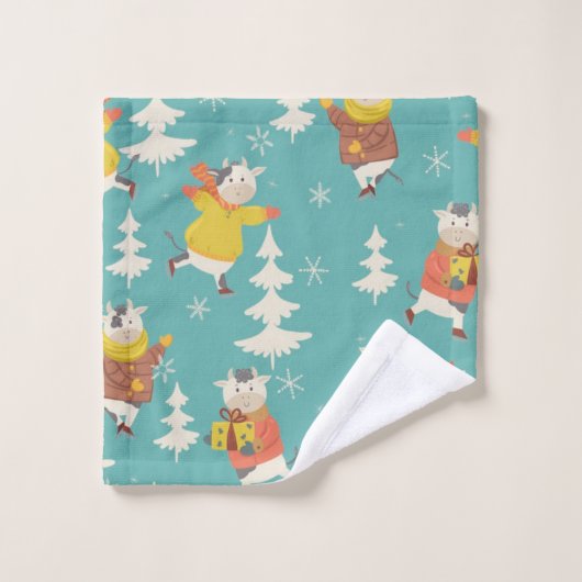 Ice Skaten Cows Weihnachtsmuster Badhandtuch Set (Waschlappen)