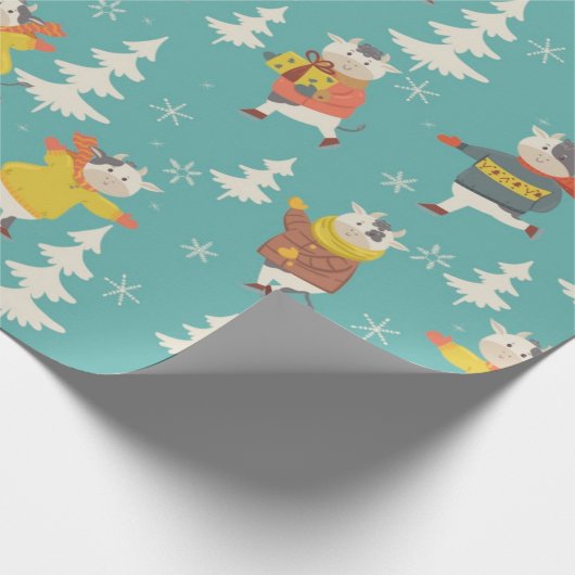 Ice Skaten Cows Weihnachtsmuster Geschenkpapier (Ecke)