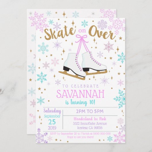 Ice Skaten Einladung Ice Skaten Party Girl (Vorne/Hinten)