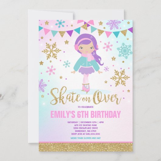 Ice Skaten Einladung Ice Skaten Party Gold (Vorderseite)