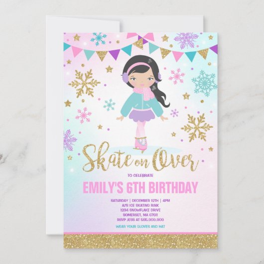 Ice Skaten Einladung Ice Skaten Party Gold (Vorderseite)