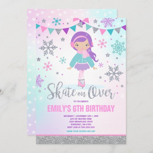 Ice Skaten Einladung Ice Skaten Party Silver (Vorne/Hinten)