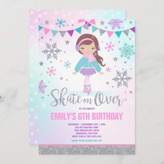 Ice Skaten Einladung Ice Skaten Party Silver (Vorne/Hinten)