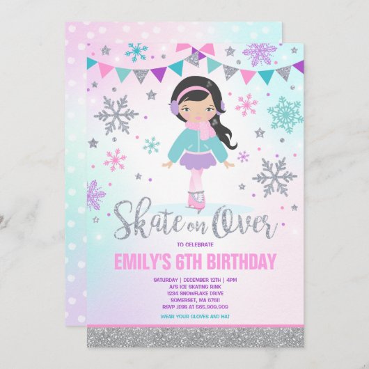 Ice Skaten Einladung Ice Skaten Party Silver (Vorne/Hinten)