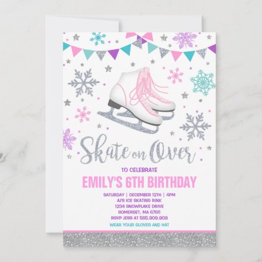 Ice Skaten Einladung Ice Skaten Party Silver (Vorderseite)