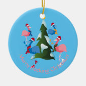 Ice Skaten Flamingos Weihnachts-Illustration Foto Keramik Ornament (Vorne)