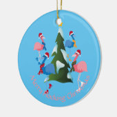 Ice Skaten Flamingos Weihnachts-Illustration Foto Keramik Ornament (Links)