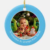 Ice Skaten Flamingos Weihnachts-Illustration Foto Keramik Ornament (Hinten)