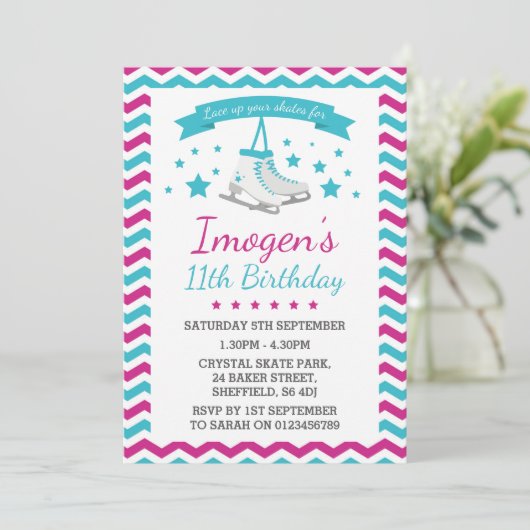 Ice-Skaten-Geburtstagsfeier Einladung (Stehend Vorderseite)