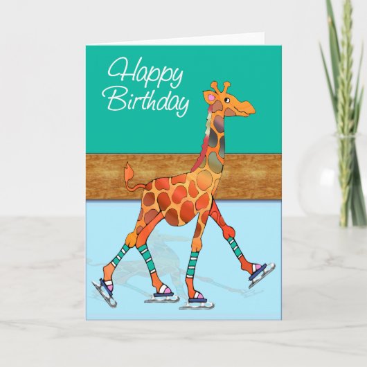 Ice Skaten Giraffe am Geburtstag von Rink Karte (Vorderseite)