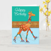 Ice Skaten Giraffe am Geburtstag von Rink Karte (Gelbe Blume)