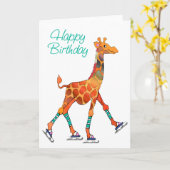 Ice Skaten Giraffe Geburtstag Karte (Gelbe Blume)
