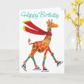 Ice Skaten Giraffe mit Scarf Geburtstag Karte (Gelbe Blume)