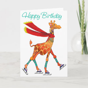 Ice Skaten Giraffe mit Scarf Geburtstag Karte