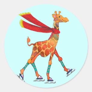 Ice Skaten Giraffe mit Scarf Runder Aufkleber