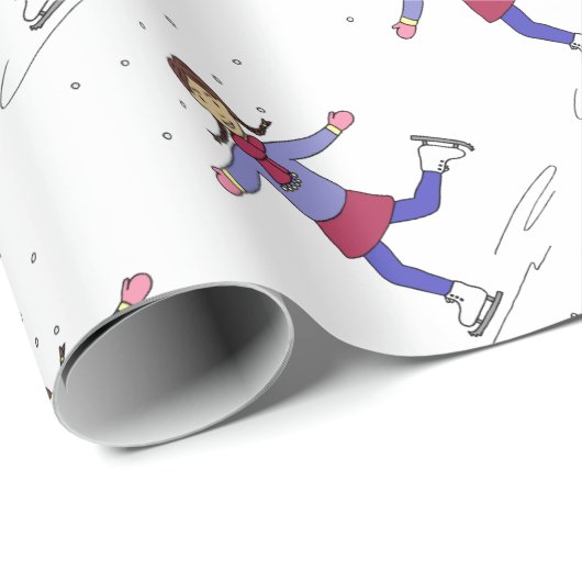 Ice Skaten Girl Abbildung Skater Geschenkpapier (Rolleneckpunkt)