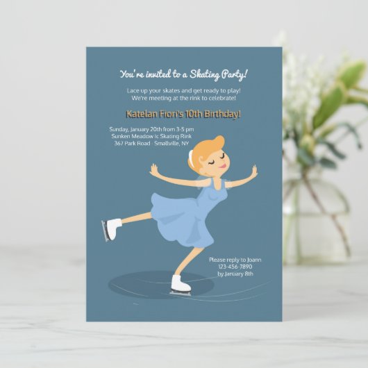 Ice Skaten Girl Einladung (Stehend Vorderseite)