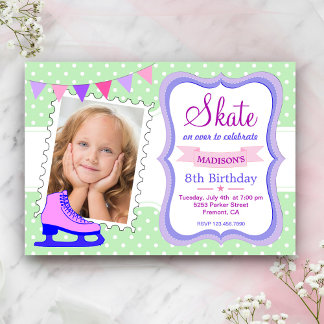 Ice Skaten Girls Foto Geburtstagsparty Einladung